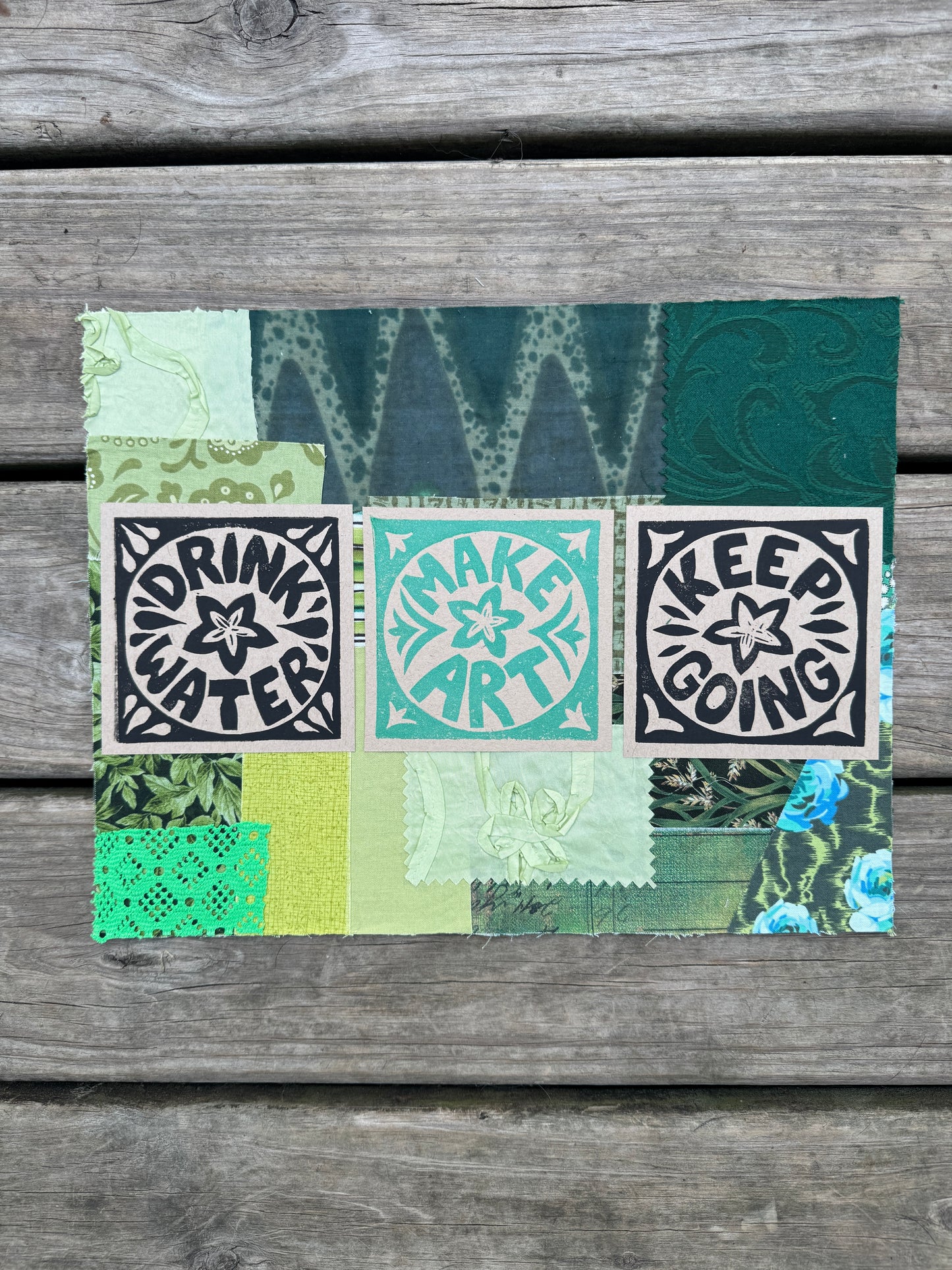 11x14 linocut print & fabric collage