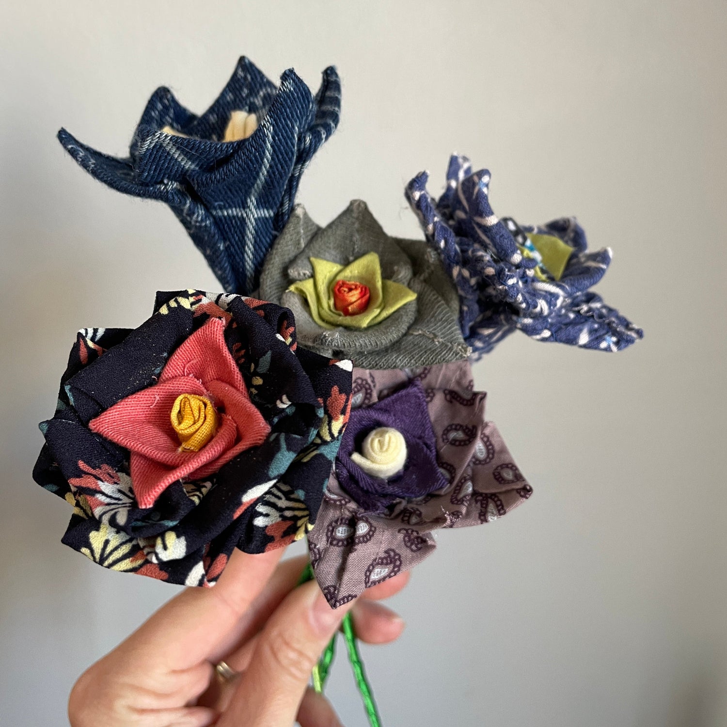 Fabric flowers created from shirts and other clothing as a memorial gift