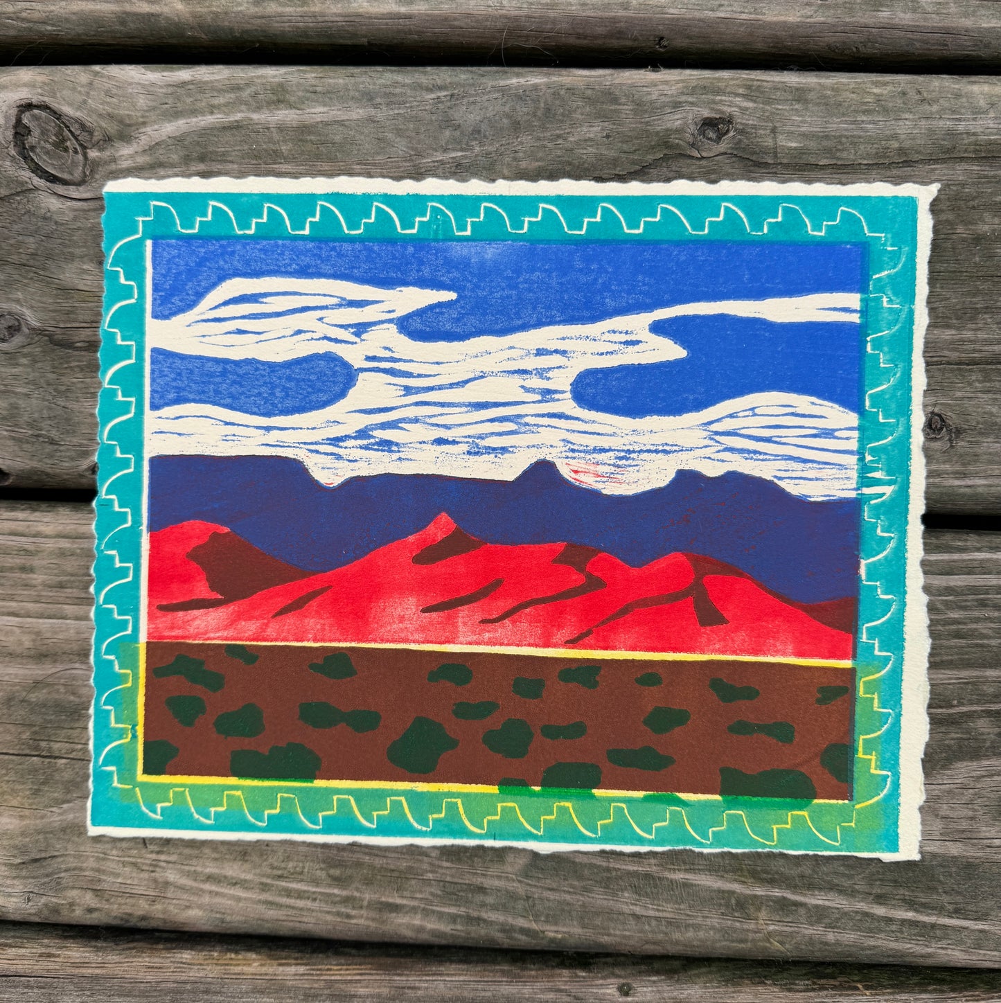 Woodcut Print - "Sandias" with clouds