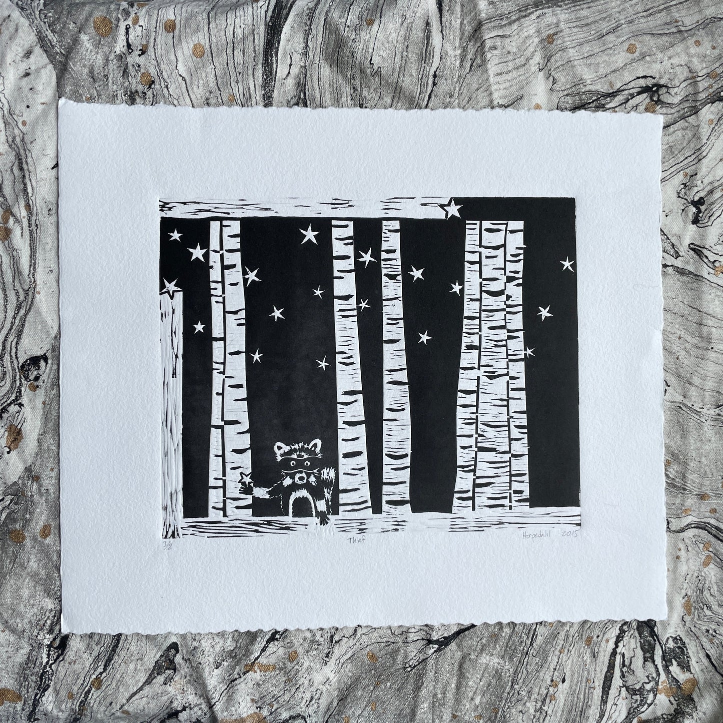Woodcut Print - "Thief" (B&W)