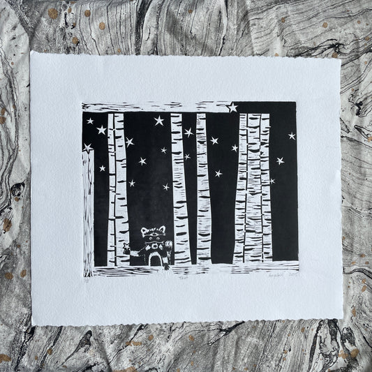 Woodcut Print - "Thief" (B&W)