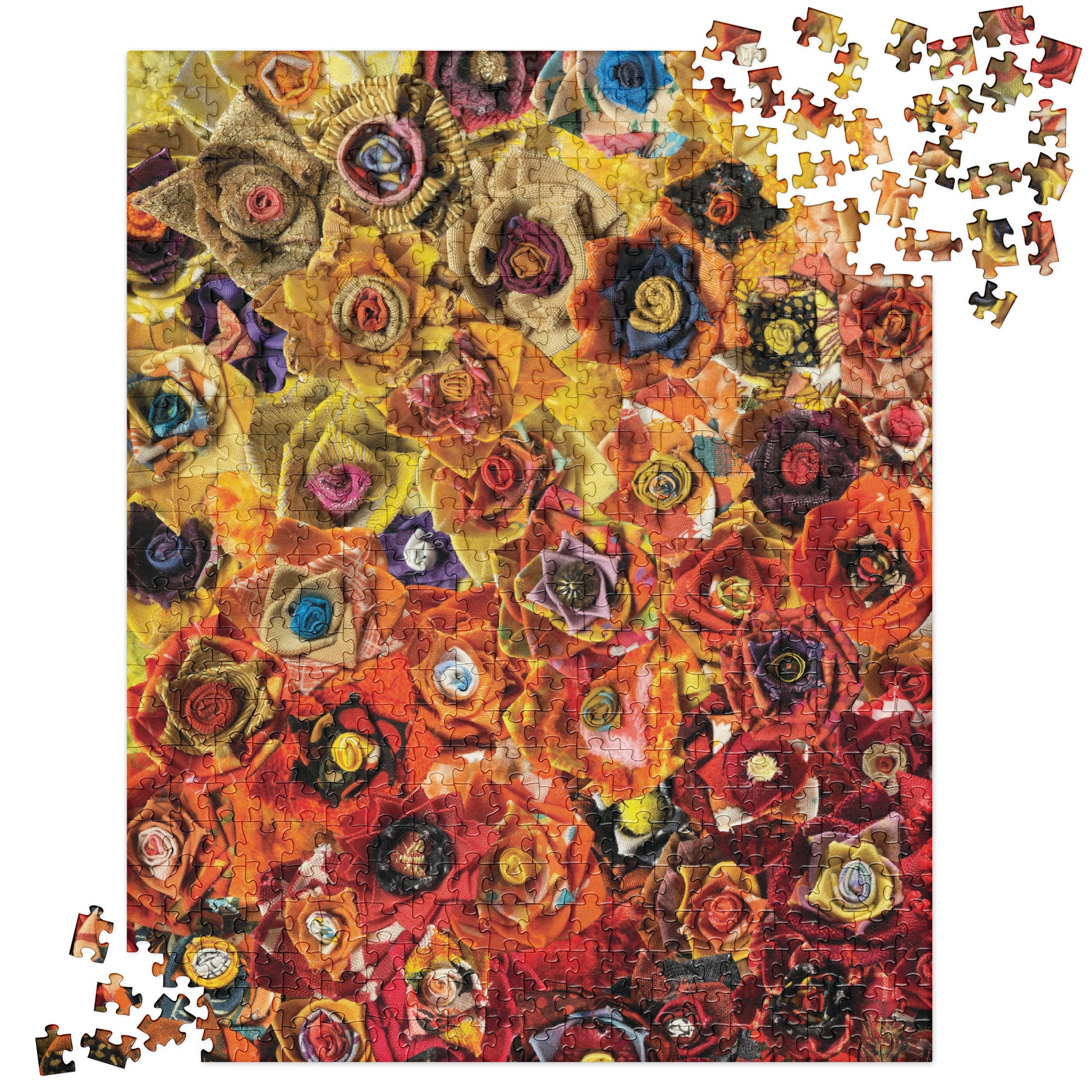 Puzzle with a yellow and orange gradient of fabric flowers
