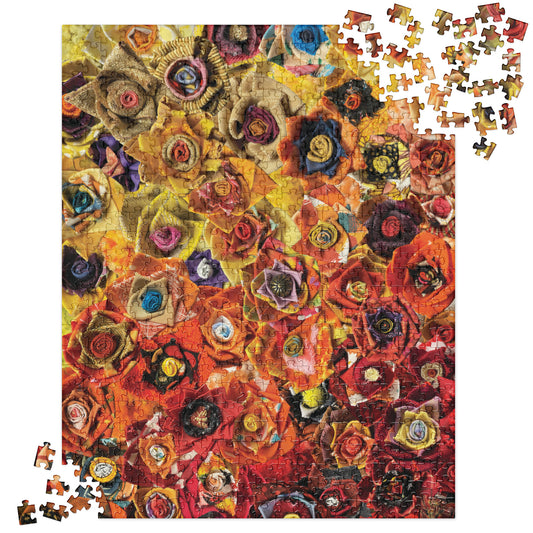Puzzle with a yellow and orange gradient of fabric flowers