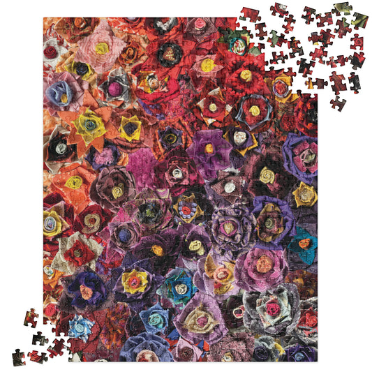Puzzle with a purple and pink gradient of fabric flowers