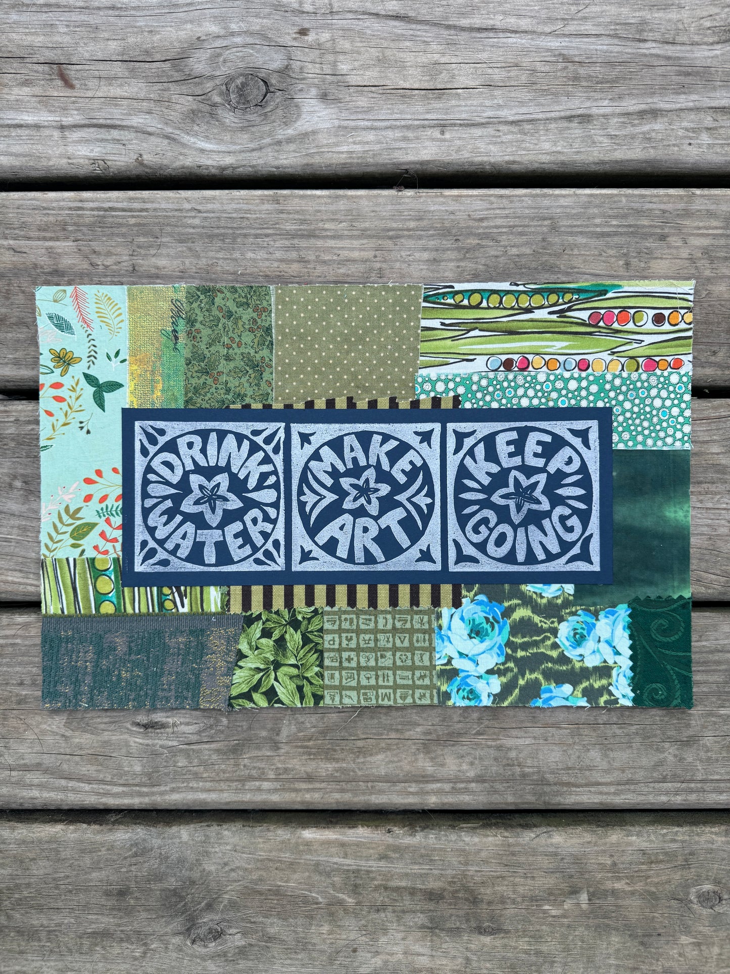11x17 linocut print & fabric collage