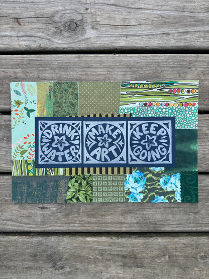 11x17 linocut print & fabric collage