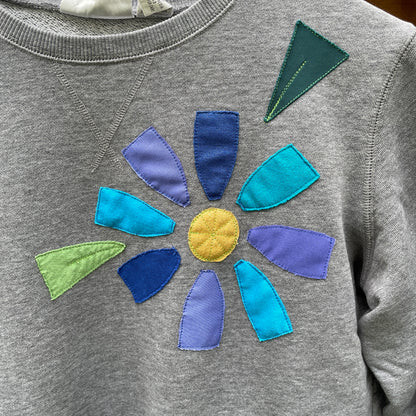 Grey Sweatshirt with Floral Appliqué (size small/medium)