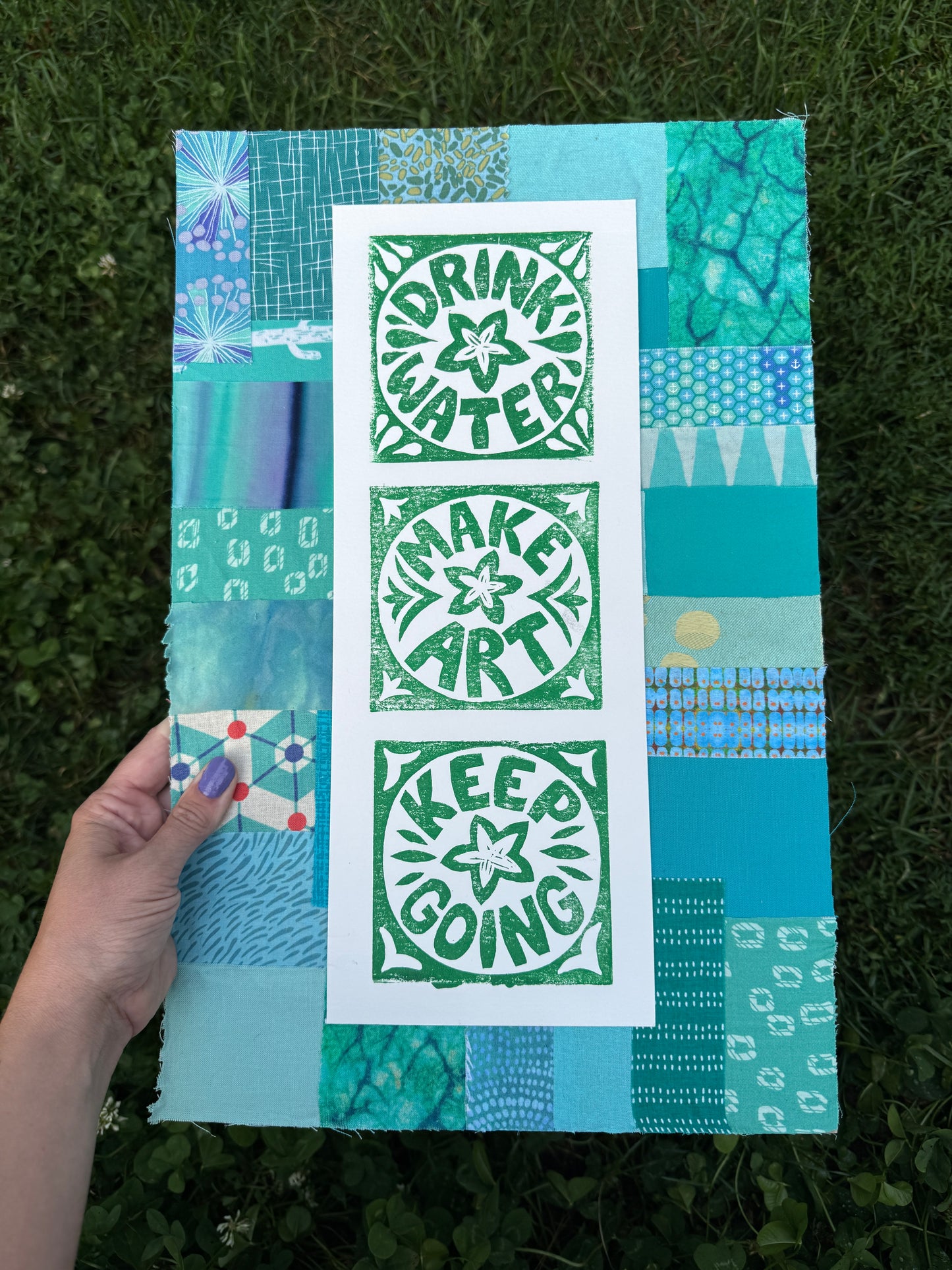 11x17 linocut print & fabric collage