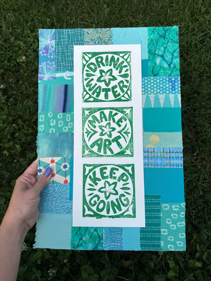 11x17 linocut print & fabric collage