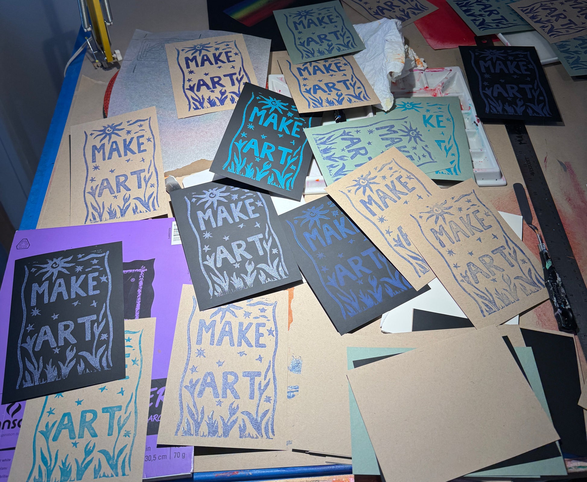 Collection of printed cards with text on a table