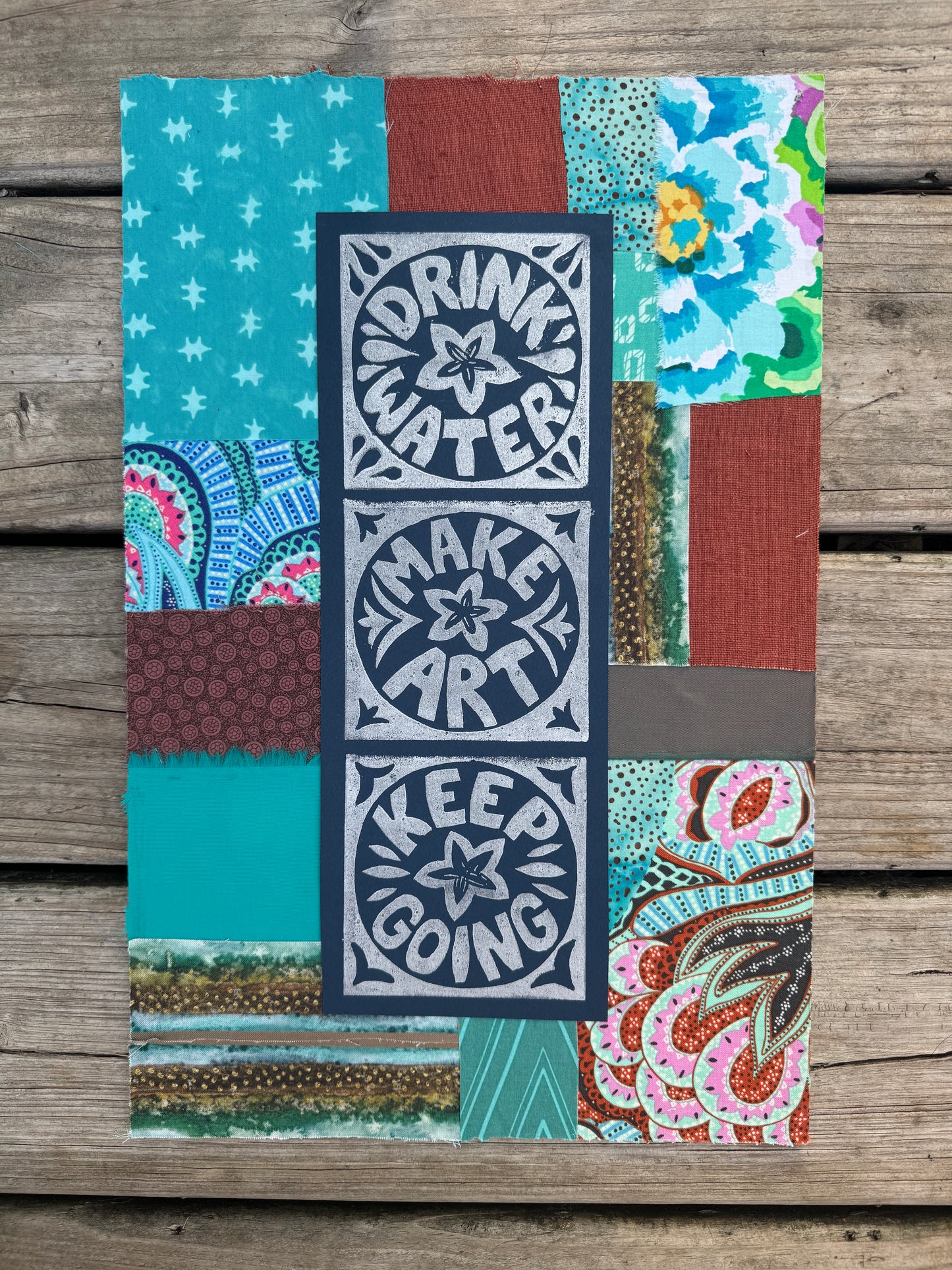 11x17 linocut print & fabric collage