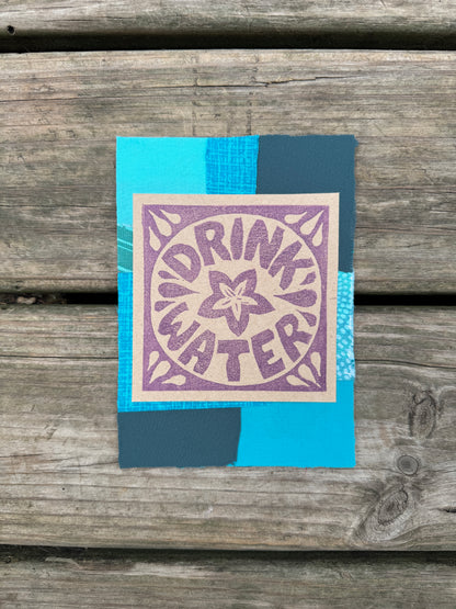 5x7 linocut print & fabric collage