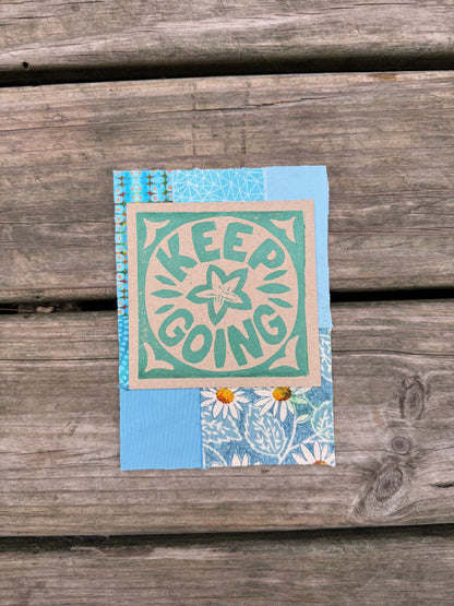 5x7 linocut print & fabric collage