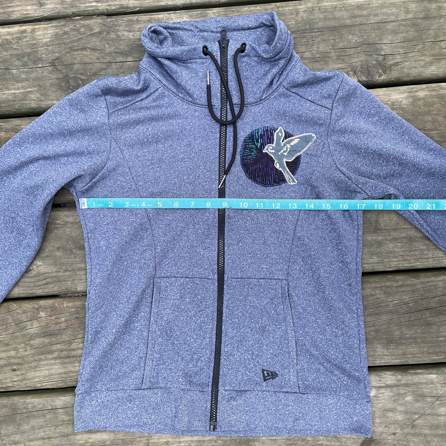 Blue Hoodie with Bird Appliqué (size small)