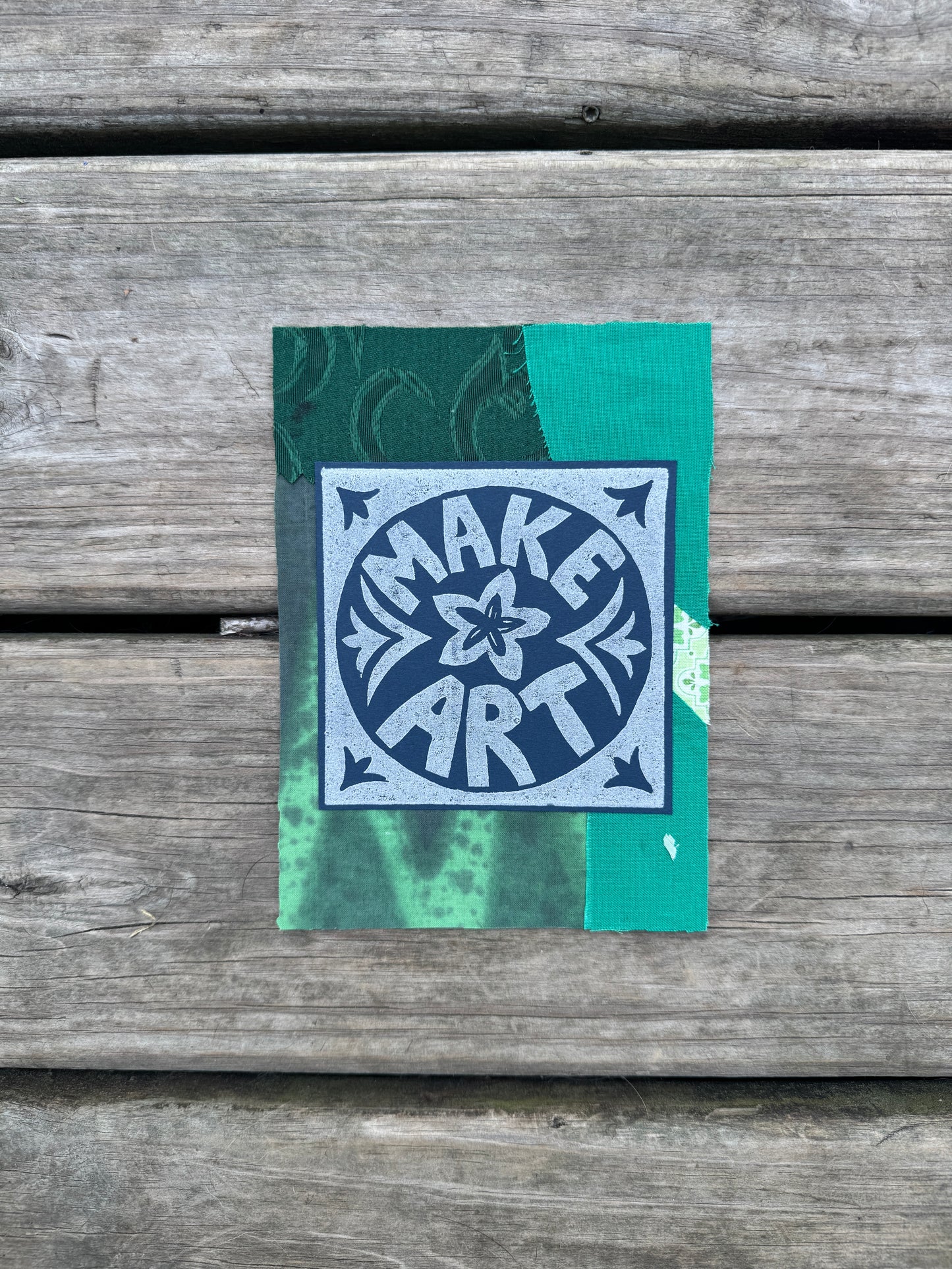 5x7 linocut print & fabric collage