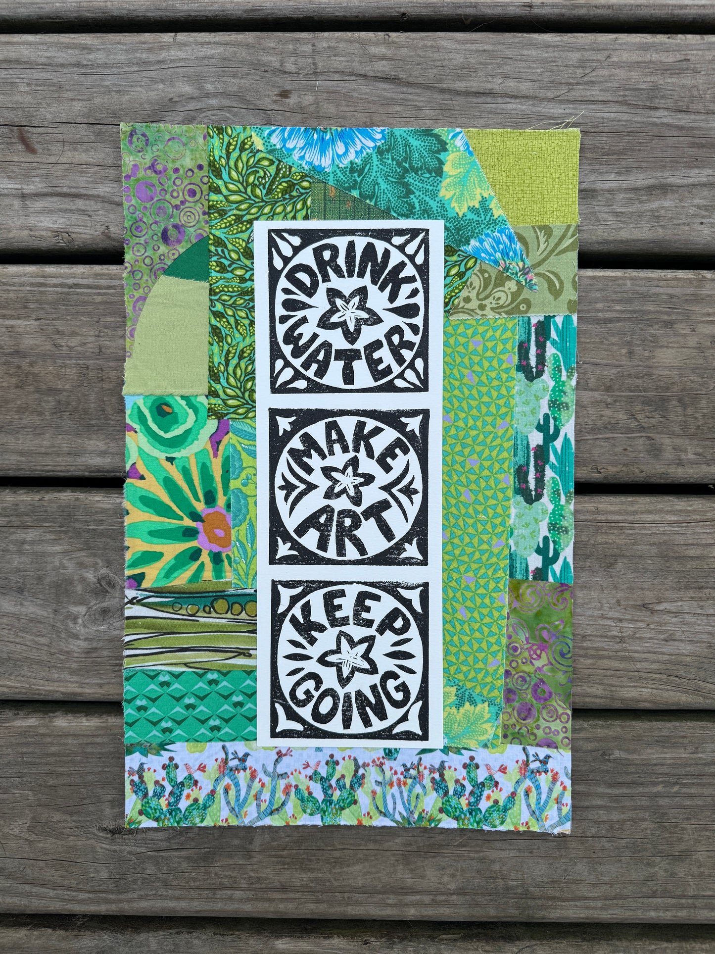 11x17 linocut print & fabric collage
