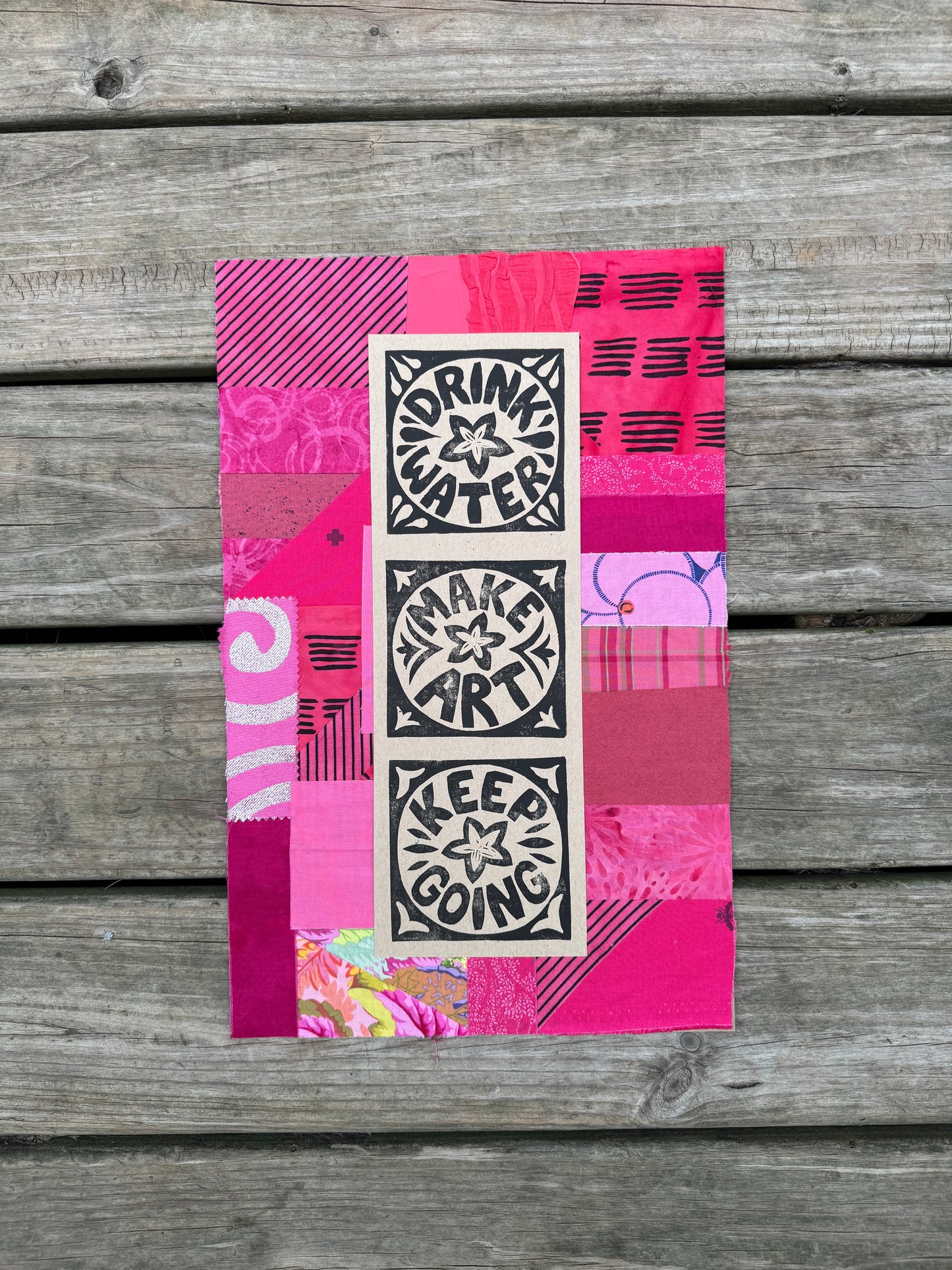 11x17 linocut print & fabric collage