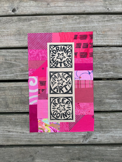 11x17 linocut print & fabric collage