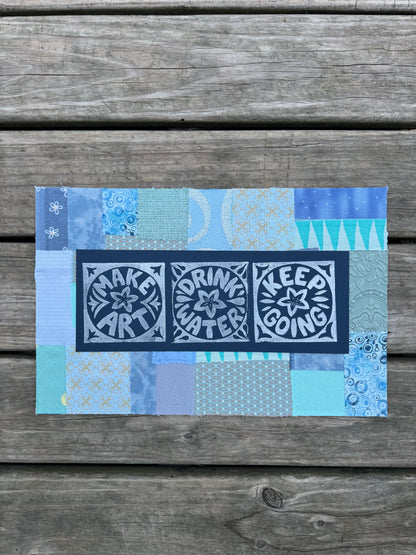 11x17 linocut print & fabric collage