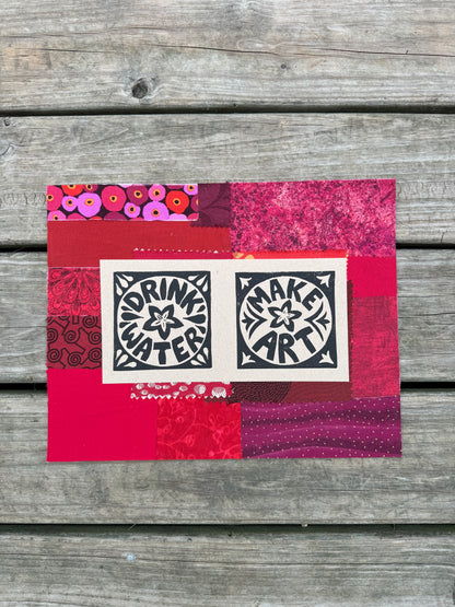 11x14 linocut print & fabric collage