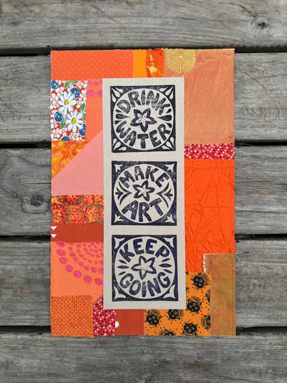 11x17 linocut print & fabric collage