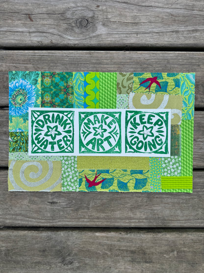 11x17 linocut print & fabric collage