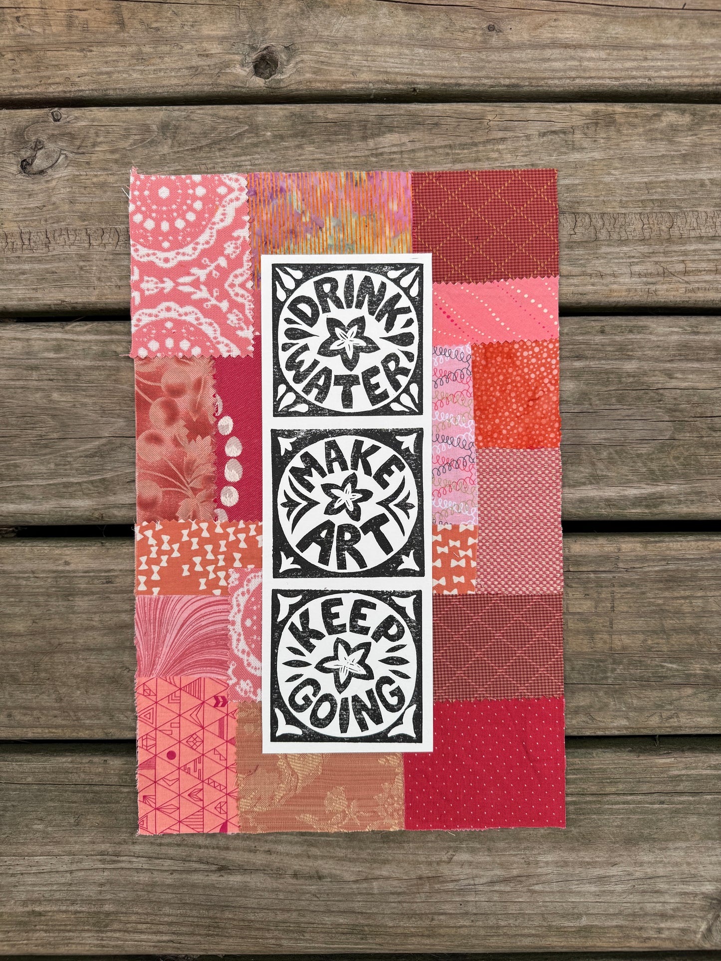 11x17 linocut print & fabric collage