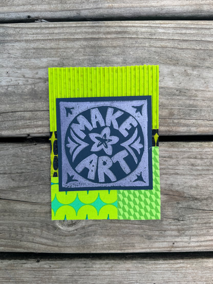 5x7 linocut print & fabric collage