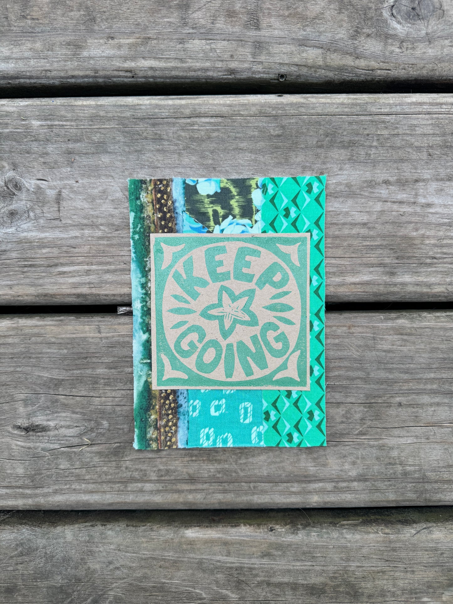 5x7 linocut print & fabric collage
