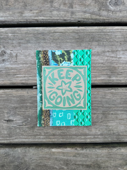 5x7 linocut print & fabric collage