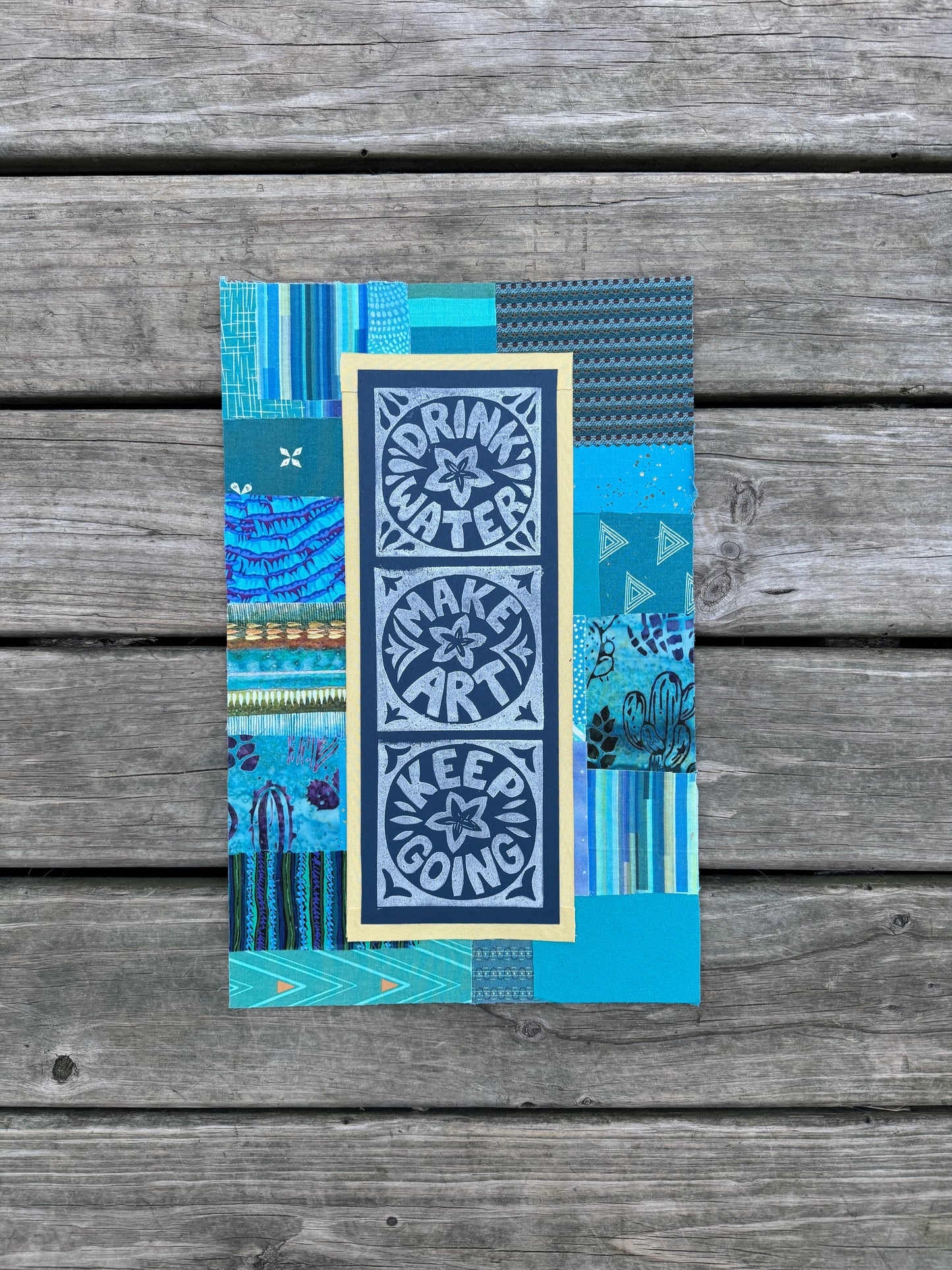11x17 linocut print & fabric collage