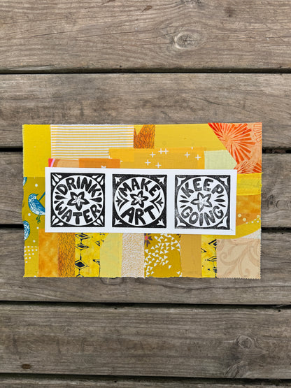 11x17 linocut print & fabric collage