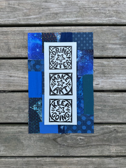 11x17 linocut print & fabric collage