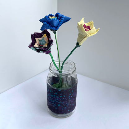 Flower Trio - Blue Zipper