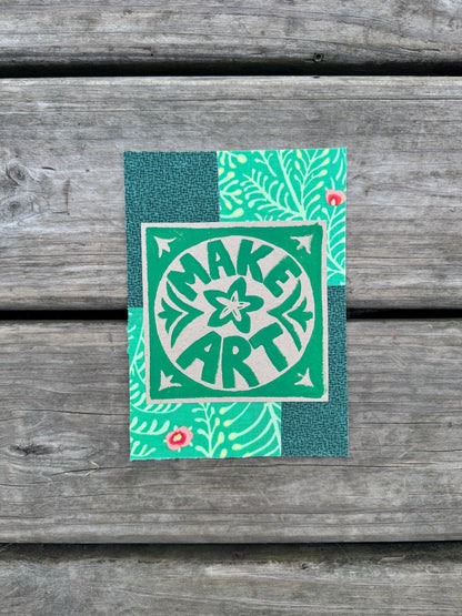 5x7 linocut print & fabric collage