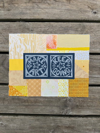 11x14 linocut print & fabric collage