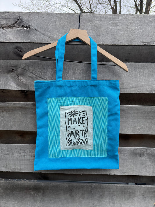 Tote Bag - Blue "Make Art" (14"w x 16"h)