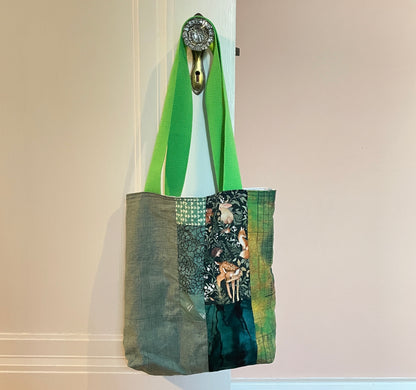 Tote Bag - Green Patchwork (13"w x 12"h)