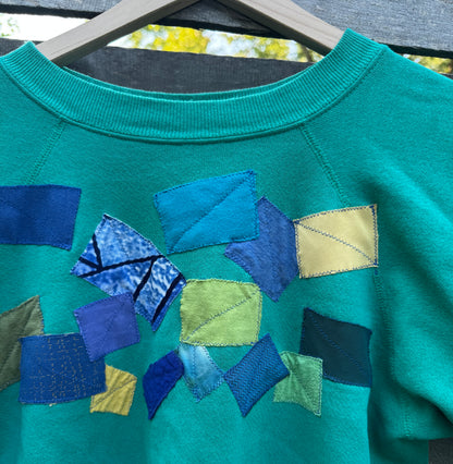 Green Sweatshirt with Abstract Appliqué (size M)