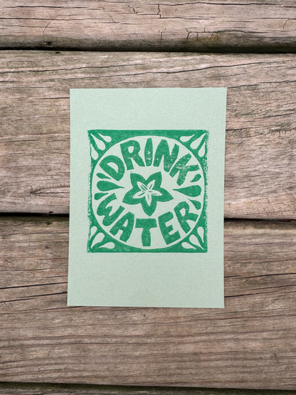 “Drink Water” Square Block Print (5x7)