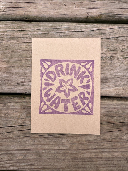 “Drink Water” Square Block Print (5x7)