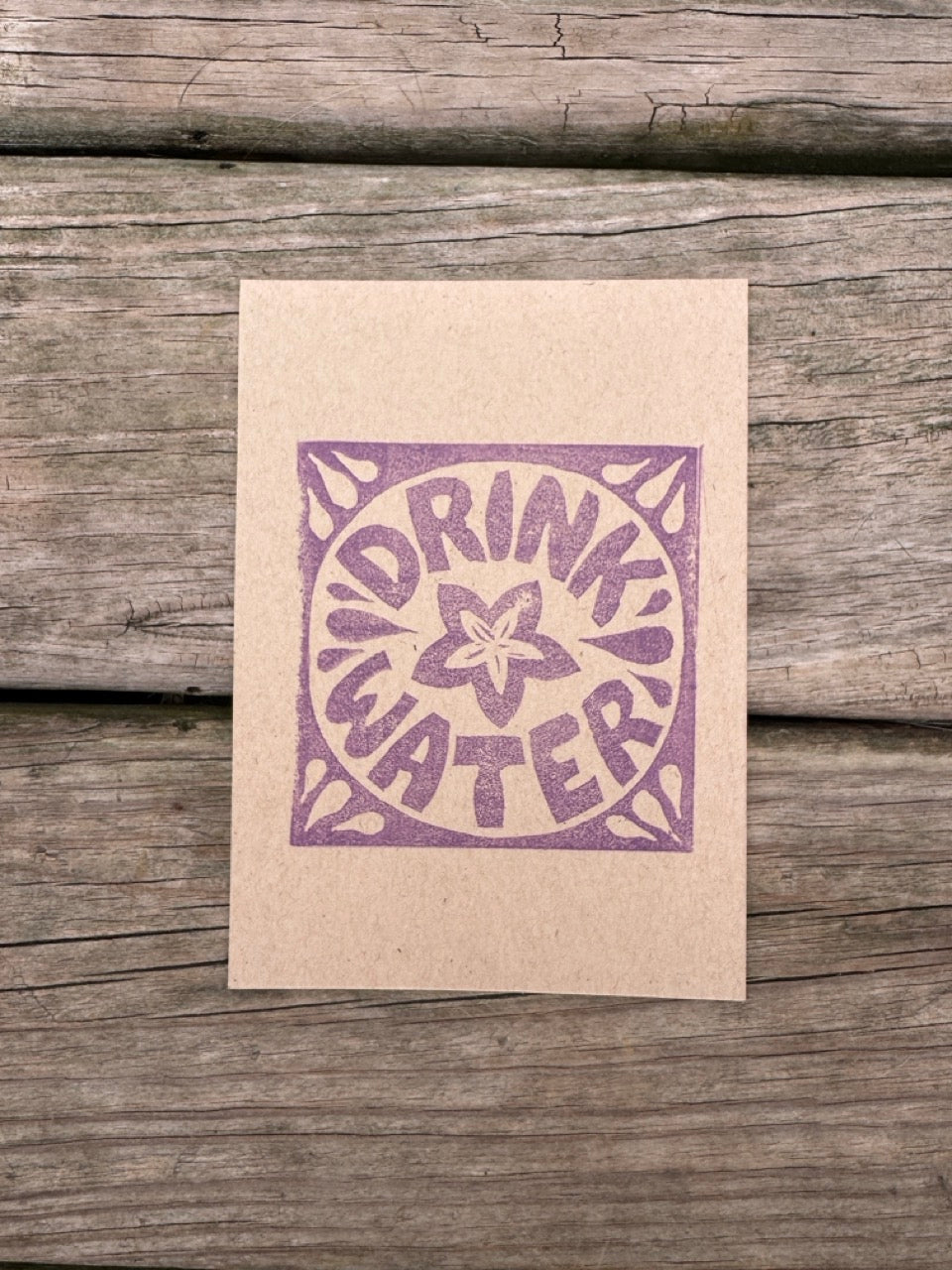 “Drink Water” Square Block Print (5x7)