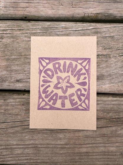 “Drink Water” Square Block Print (5x7)