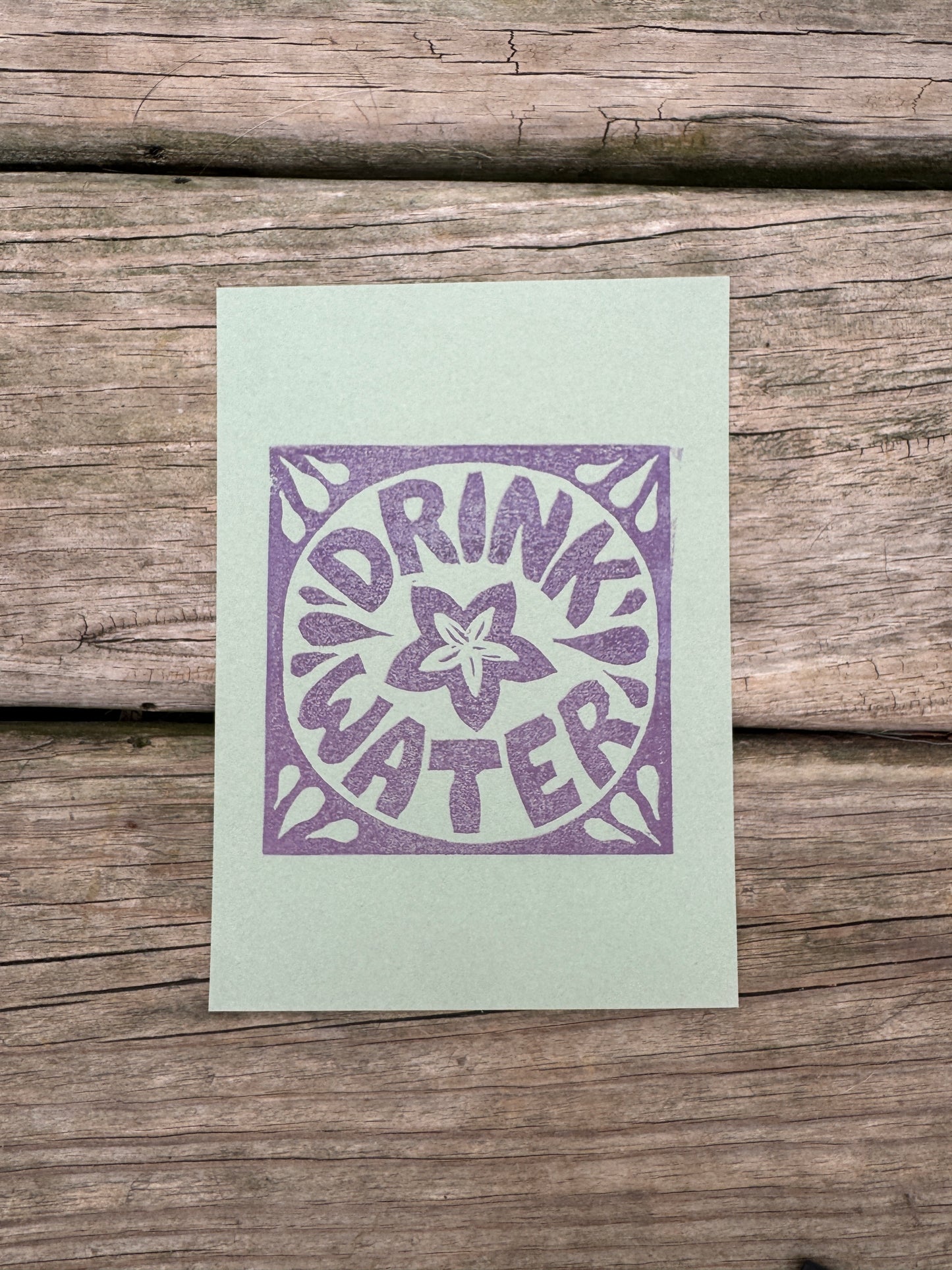 “Drink Water” Square Block Print (5x7)