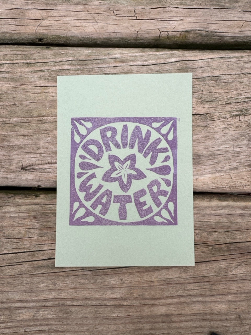 “Drink Water” Square Block Print (5x7)