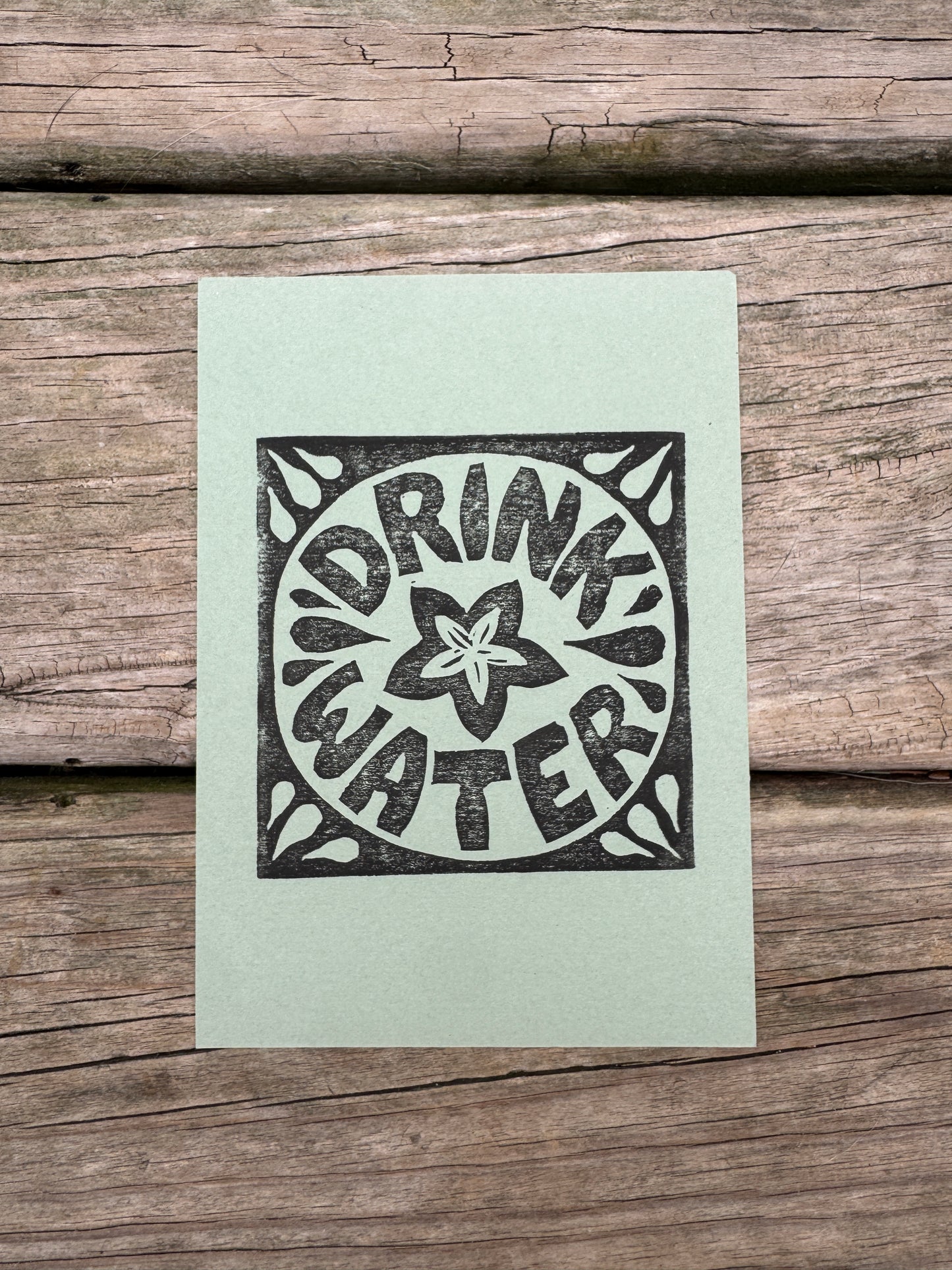 “Drink Water” Square Block Print (5x7)