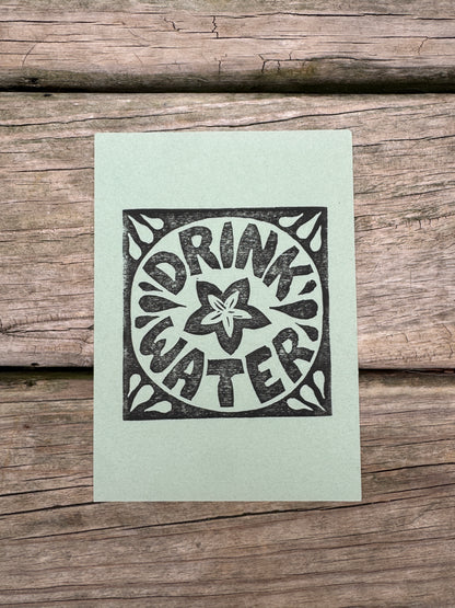 “Drink Water” Square Block Print (5x7)