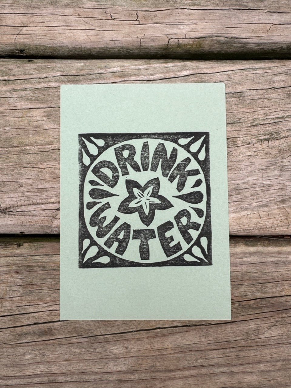 “Drink Water” Square Block Print (5x7)