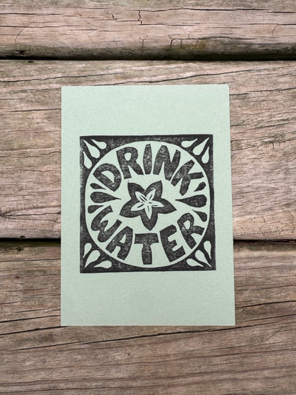 “Drink Water” Square Block Print (5x7)