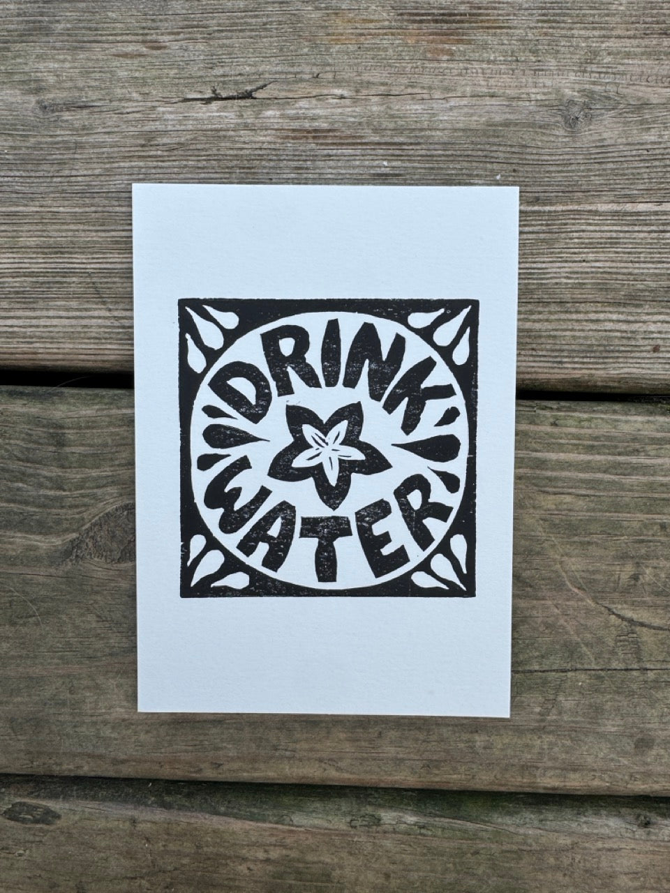 “Drink Water” Square Block Print (5x7)